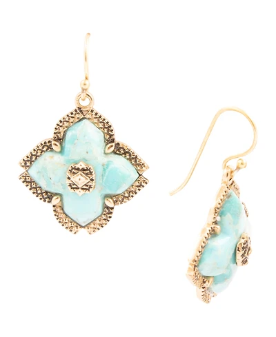Barse Blue Turquoise Maltese Golden Cross Earrings
