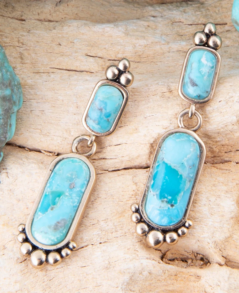Barse Plateau Blue Turquoise and Golden Earrings