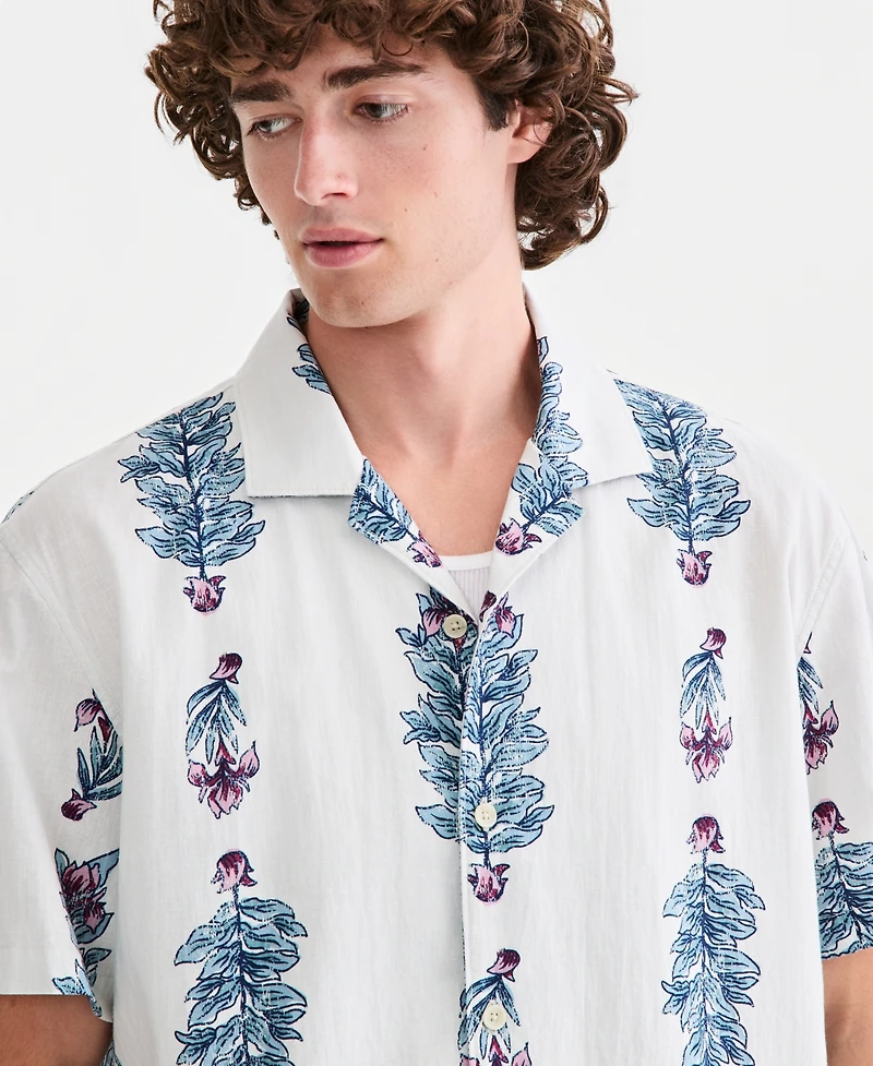 Sun + Stone Men's Michael Linen & Cotton Printed Camp Shirt, Macy's Exclusive