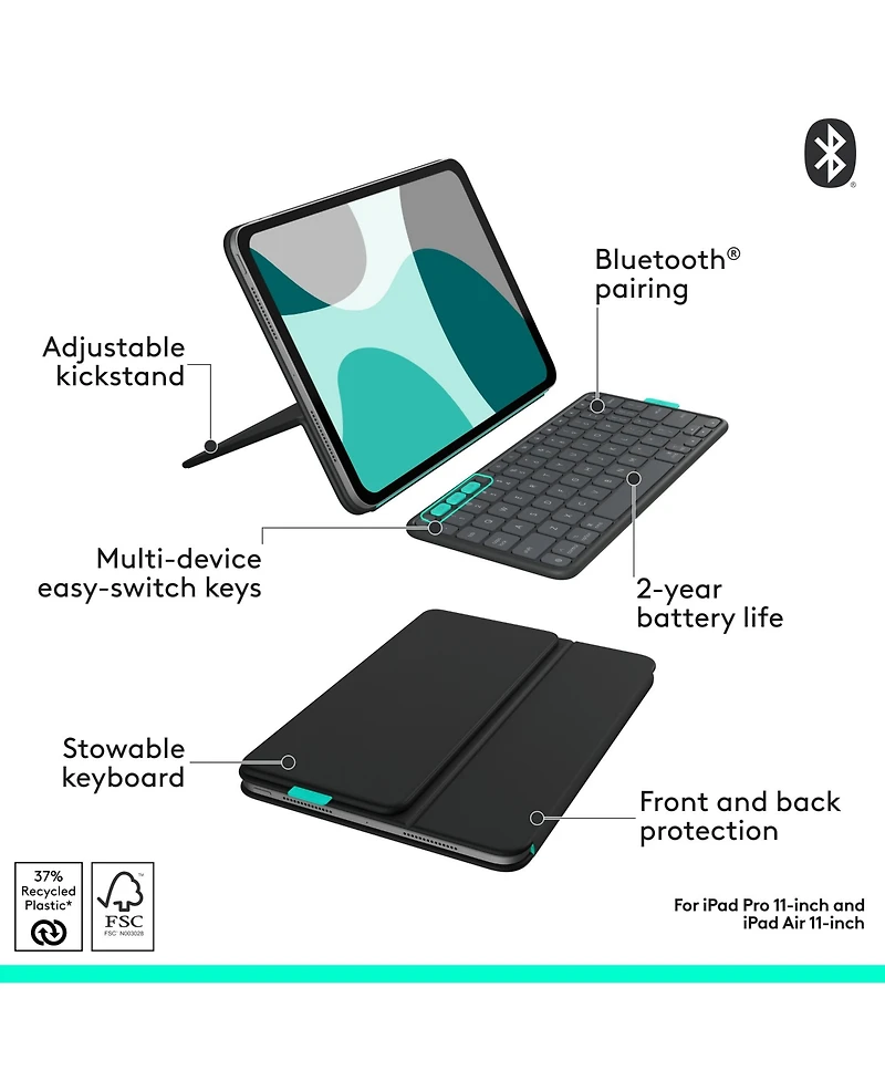 Logitech Folio Touch iPad Keyboard Case with Trackpad and Smart Connector for iPad Air 11-inch (M2 & M3), iPad Air (4th & 5th gen), Graphite
