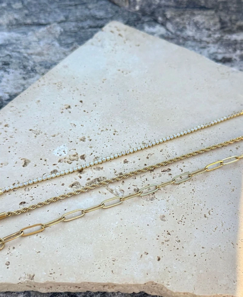 Adornia Gold Paperclip, Rope and Tennis Bracelet Set