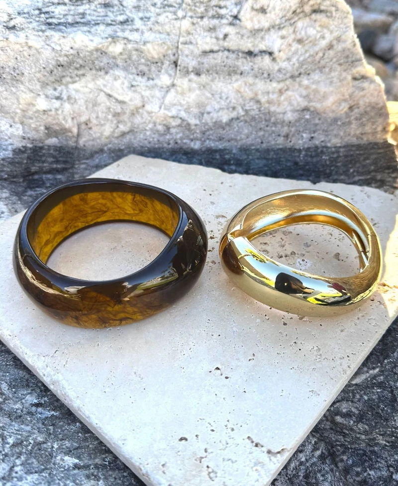 Adornia Gold Chunky Brown and Gold Bangle Bracelet Set