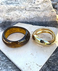 Adornia Gold Chunky Brown and Gold Bangle Bracelet Set