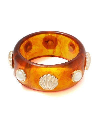 Adornia Shell and Pearl-Studded Tortoise Bangle Bracelet