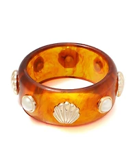 Adornia Shell and Pearl-Studded Tortoise Bangle Bracelet