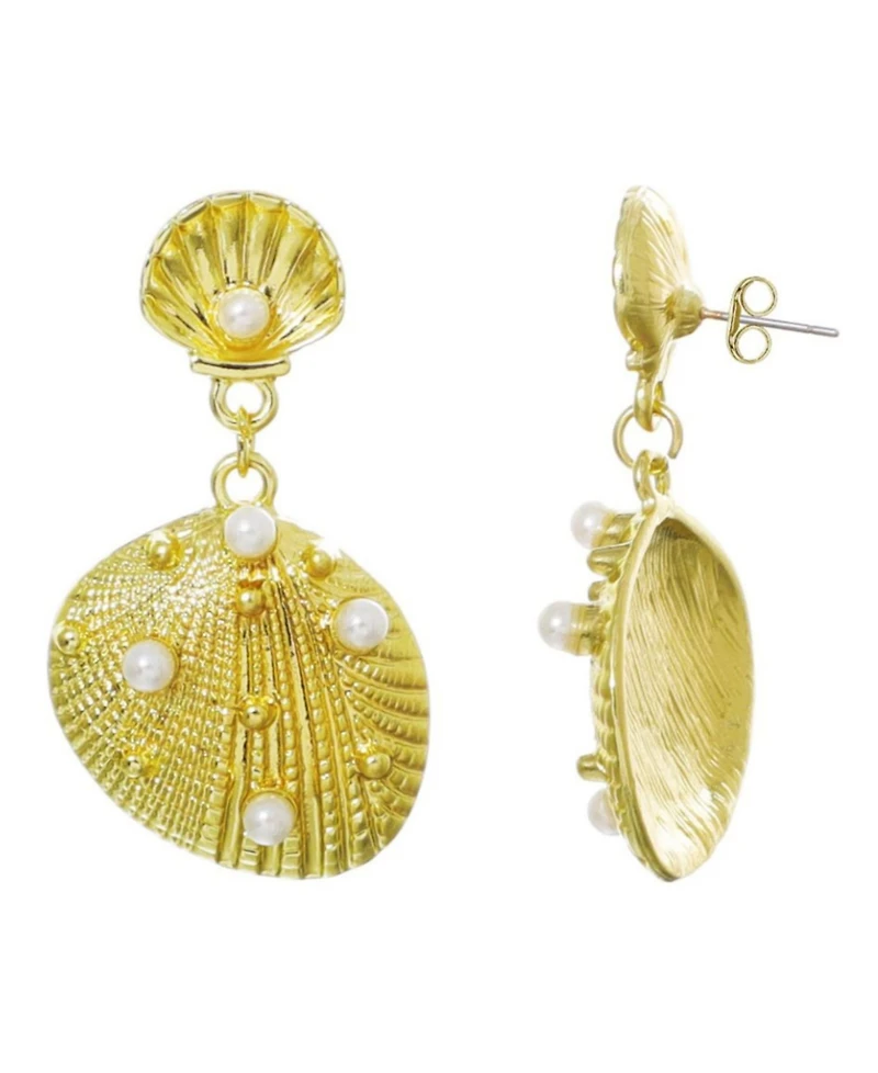 Adornia Gold Pearl-Studded Shell Drop Earrings