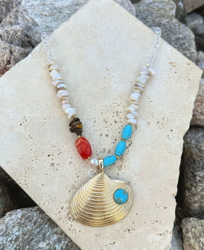 Adornia Gold Mixed Beaded Necklace Oversized Shell Bracelet