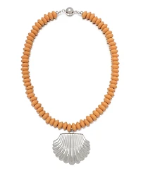 Adornia Silver Oversized Shell Charm on a Wood Beaded Magnetic Clasp Chain
