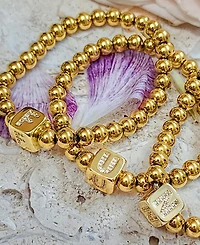 Adornia Cubic Zirconia Gold Set of 2 Initial Cube Bead Bracelet