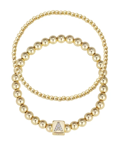 Adornia Cubic Zirconia Gold Set of 2 Initial Cube Bead Bracelet