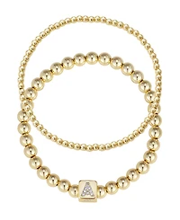 Adornia Cubic Zirconia Gold Set of 2 Initial Cube Bead Bracelet