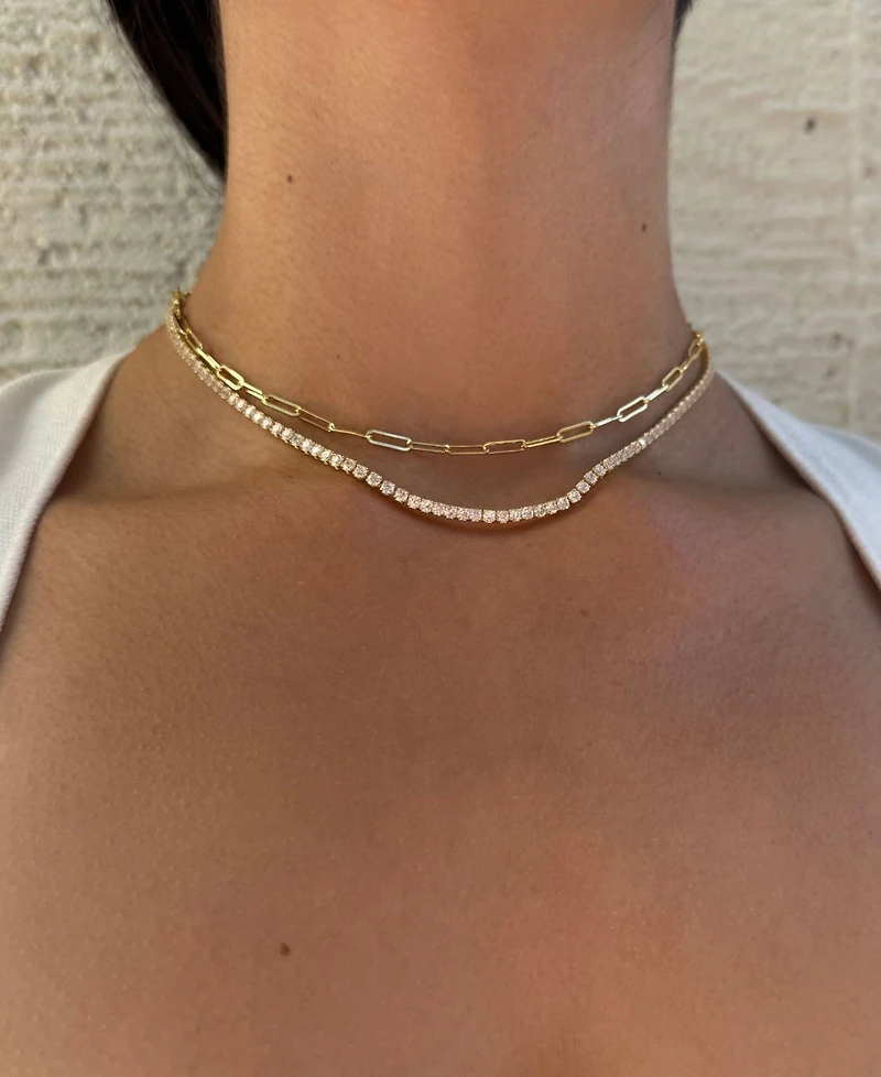 Adornia Gold 2-Piece Tennis and Paperclip Necklace Set