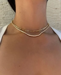 Adornia Gold 2-Piece Tennis and Paperclip Necklace Set