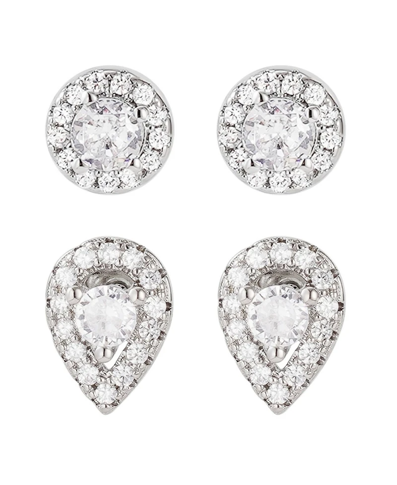 Adornia Cubic Zirconia Silver 2-Piece Halo Stud Earrings Set