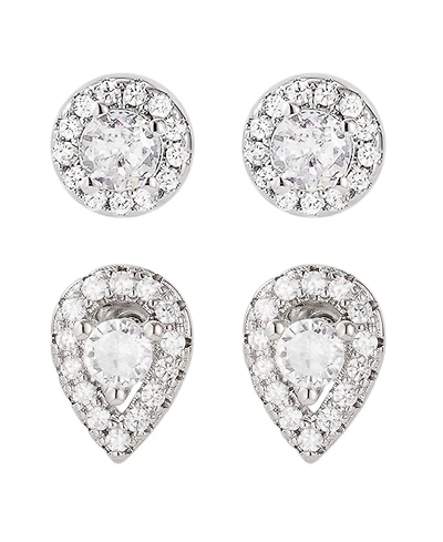 Adornia Cubic Zirconia Silver 2-Piece Halo Stud Earrings Set