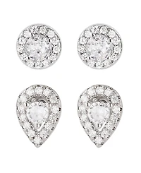 Adornia Cubic Zirconia Silver 2-Piece Halo Stud Earrings Set