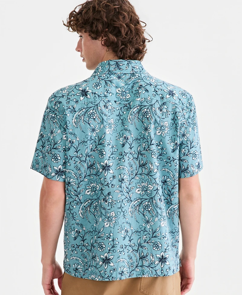 Sun + Stone Men's Linen & Cotton Floral-Print Camp Shirt, Macy's Exclusive