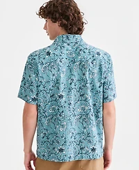 Sun + Stone Men's Linen & Cotton Floral-Print Camp Shirt, Macy's Exclusive