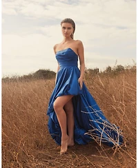 Mac Duggal Women's Strapless High-Low Satin Gown with Draped Skirt