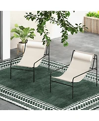 Gymax 2 Pieces Patio Sling Chair Modern Accent Chair w/ Removable Headrest and Sturdy Metal Frame