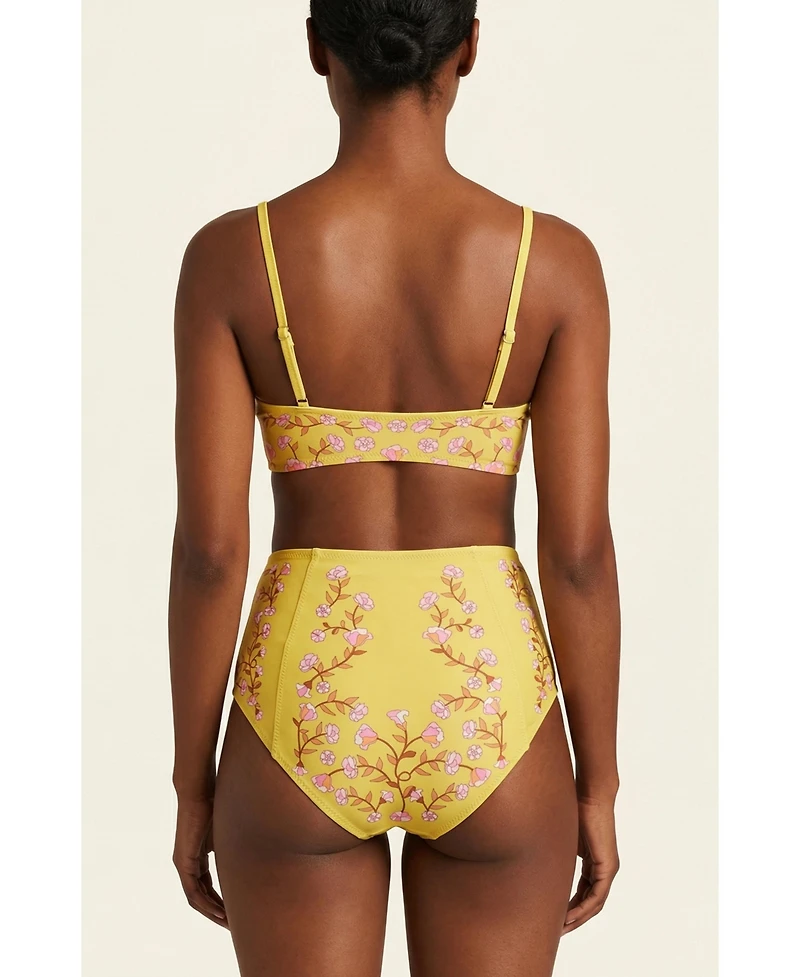 Jessie Zhao New York Women's Yellow Bloom High Waisted Bikini Bottom