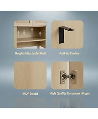 Yigii Over The Toilet Storage Cabinet Arched Rattan Doors Adjustable Shelves Space Saving Freestanding Bathroom Organizer