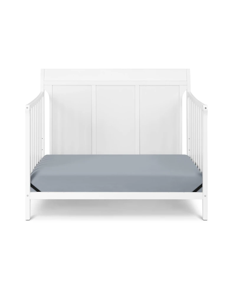Jujabu 4 in 1 Modern Sleigh Convertible Crib White Solid Wood Adjustable Mattress Height