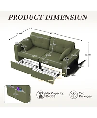 Rainsken Stylish Chenille Loveseat Sofa, 67 Inch 2-Seater Couch with Storage, Usb Charging and Cup Holders for Apartment and Living Room