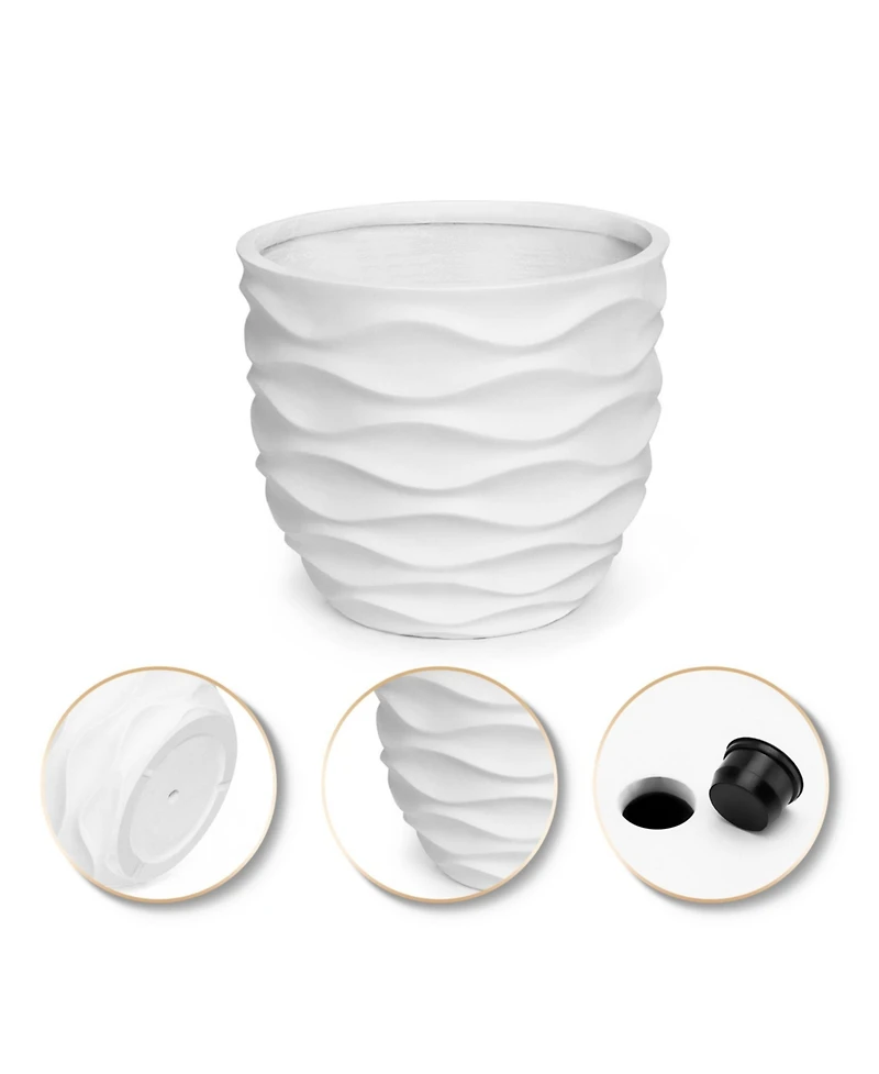 LuxenHome 13.4-Inch Round Waves MgO Planter