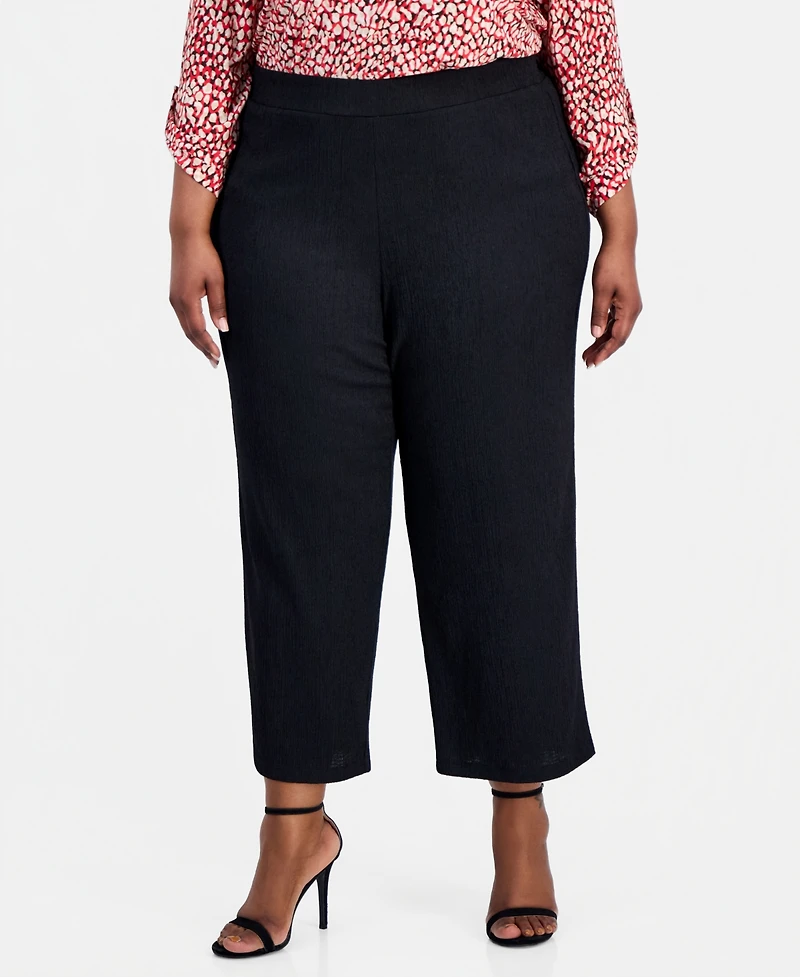 Anne Klein Plus Mid-Rise Wide-Leg Pull-On Pants