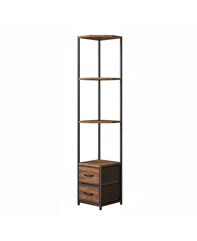 Yigii 63.4'' Tall 6-Tier Corner Shelf Stand with Storage Fabric Drawers Freestanding for Living Room Bedroom Kitchen Bathroom