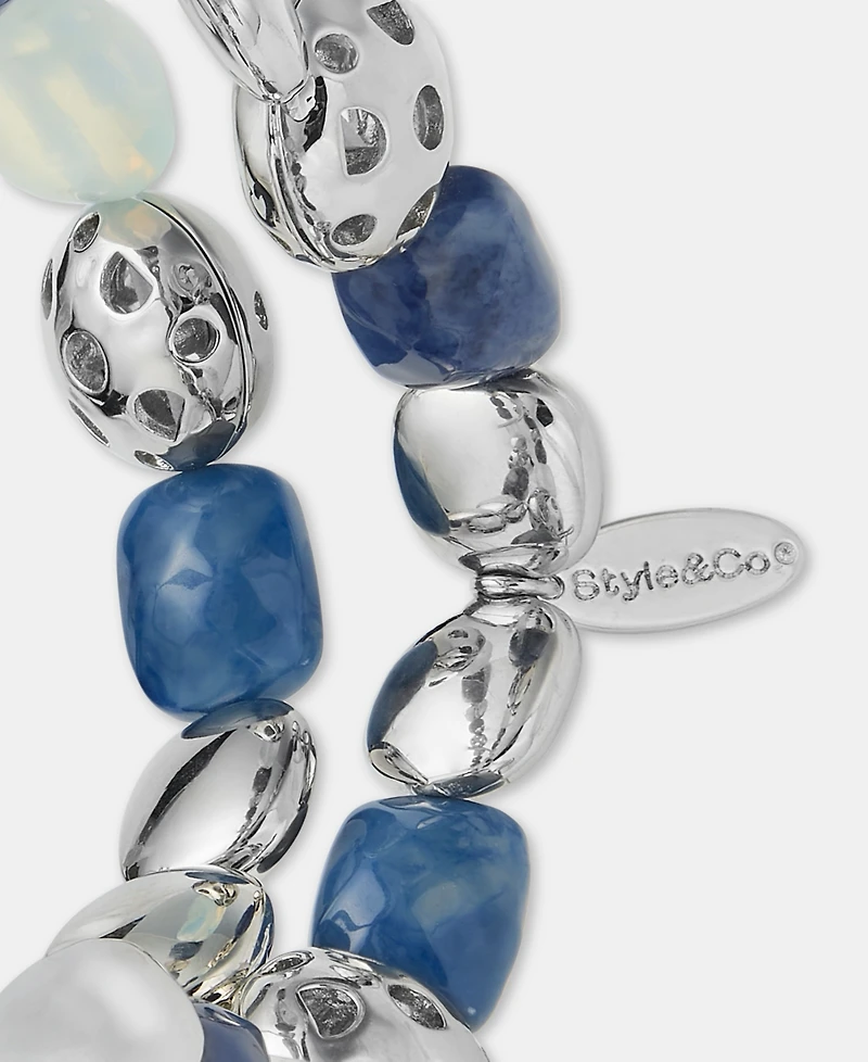Style & Co Silver-Tone Two-Row Beaded Stretch Bracelet, Macy's Exclusive