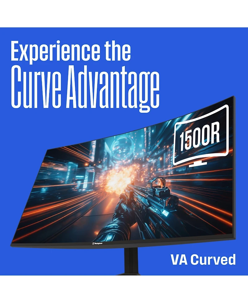 Westinghouse 24" Curved Gaming Monitor, 165Hz, 1080p, 1500R, Amd FreeSync, Built-in Speakers, Hdmi & Dp