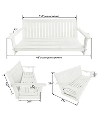 Mega Casa 3-Seater Hdpe Porch Swing 5 Ft Bench Swing with Foldable Cup Holders