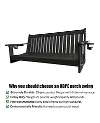 Mega Casa 3-Seater Hdpe Porch Swing 5 Ft Bench with Foldable Cup Holders