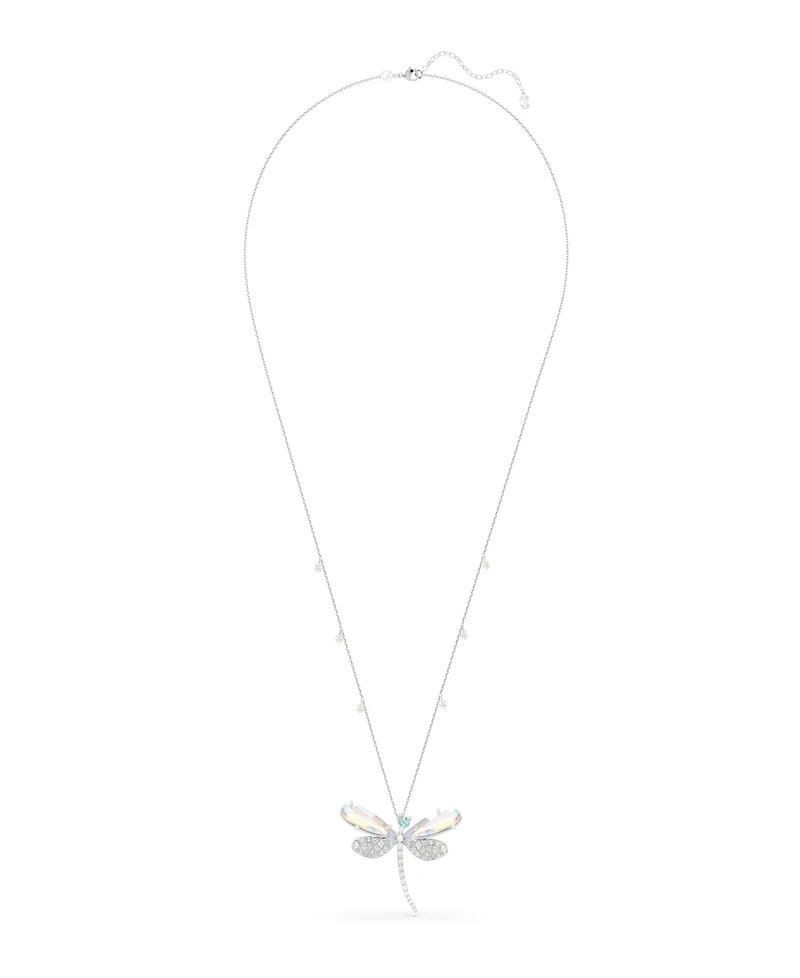 Ariana Grande x Swarovski Pendant and Brooch, Crystal Pearl, Mixed Cuts, Dragonfly, White, Rhodium Plated