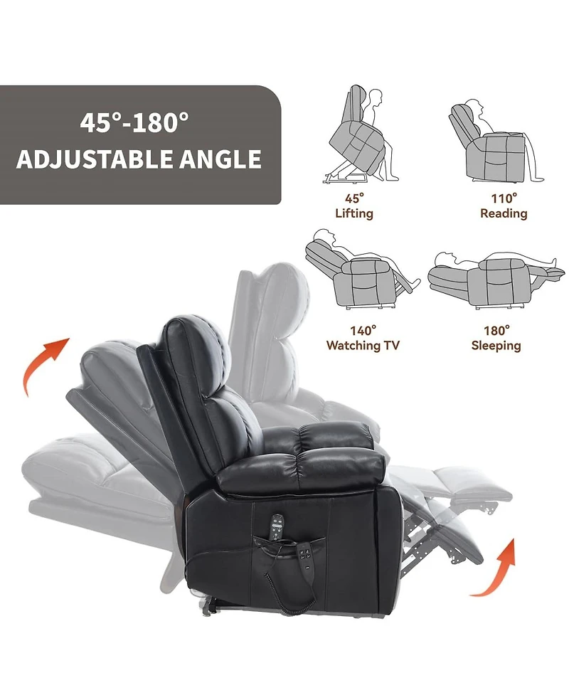 Maison Boucle Oversized Power Lift Recliner Chair for Elderly, Faux Leather Dual Motor Infinite Position with Massage, Heat, Remote & Cup Holders