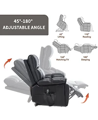 Maison Boucle Oversized Power Lift Recliner Chair for Elderly, Faux Leather Dual Motor Infinite Position with Massage, Heat, Remote & Cup Holders