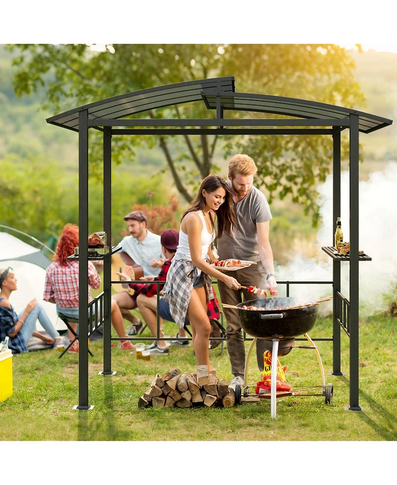 Sugift Hardtop Grill Gazebo with Vented Polycarbonate Roof and Shelves