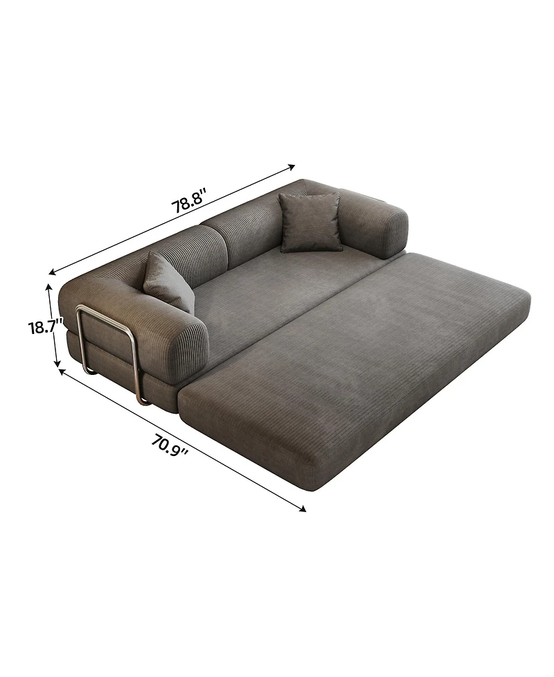 Rainsken Stylish Corduroy Sleeper Sofa Bed, 78.8" 2-Seater Convertible Loveseat, Boneless Modular Sectional with Pillow Back Support for Living R