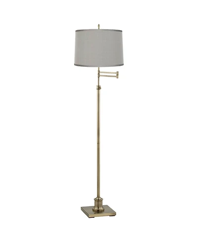 360 Lighting Swing Arm Floor Lamp Adjustable Height 70" Tall Antique Brass Platinum Dupioni Silk Drum Shade for Living Room Reading