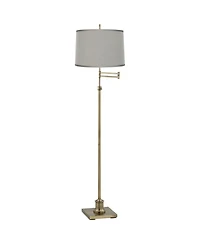 360 Lighting Swing Arm Floor Lamp Adjustable Height 70" Tall Antique Brass Platinum Dupioni Silk Drum Shade for Living Room Reading