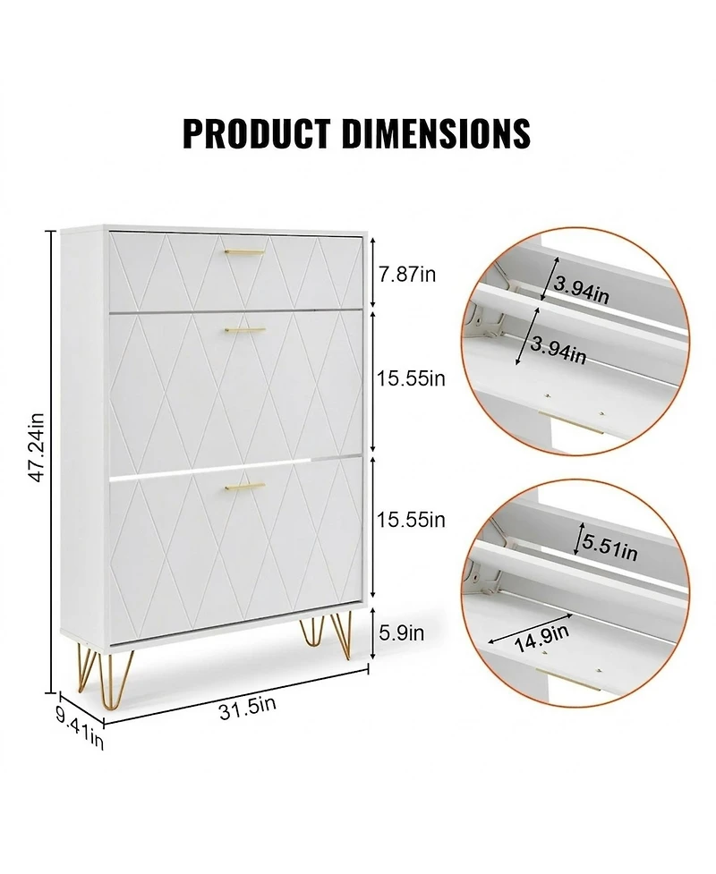 Sugift Shoe Cabinet with 3 Flip Drawers, Entryway Shoe Storage Organizer for Living Room