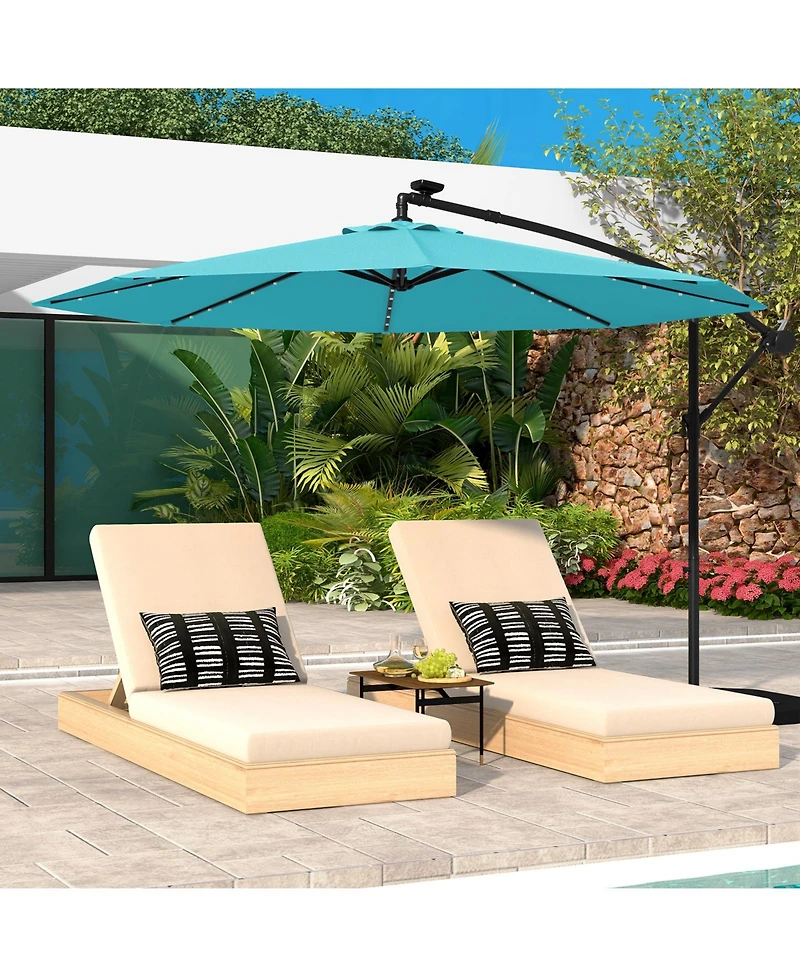 Sugift 10 ft Solar Led Offset Umbrella with Lights and Cross Base