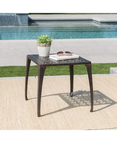 Clihome 18" Cast Aluminum Side Table Square Outdoor Accent End Table