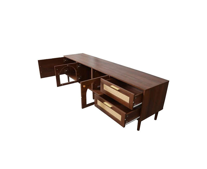 sumyeg 70 inch Tv Stand for TVs up to 80" with App Controlled Led Lights, 2 Drawers & Glass Door Storage, Modern Media Console for Living Room