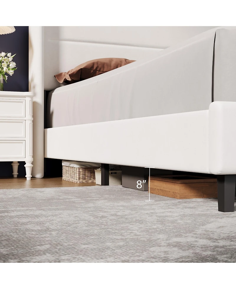 Homfan Upholstered Platform Bed Frame with Soft Headboard - Reinforced Wooden Slats