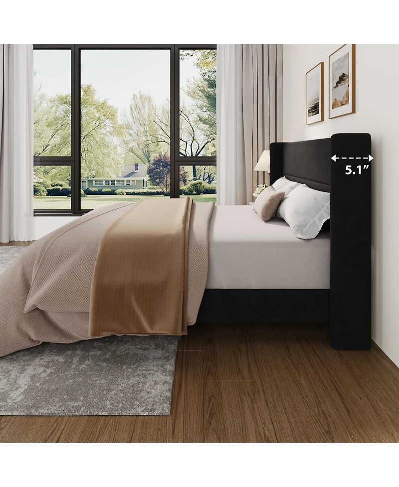 Homfan Upholstered Platform Bed Frame with Soft Headboard - Reinforced Wooden Slats
