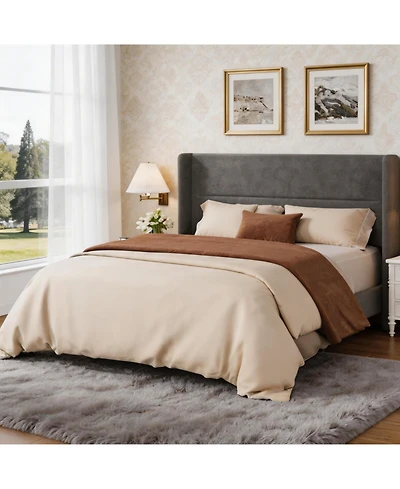 Homfan Upholstered Platform Bed Frame with Soft Headboard - Reinforced Wooden Slats