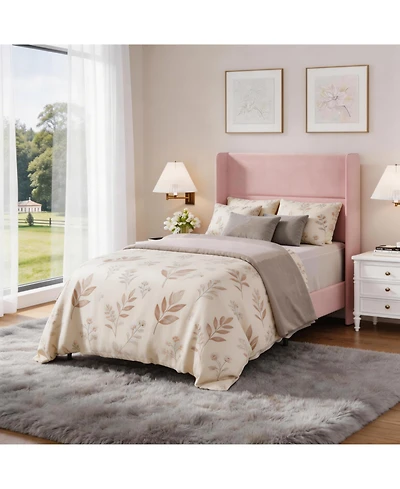 Homfan Upholstered Platform Bed Frame with Soft Headboard - Reinforced Wooden Slats